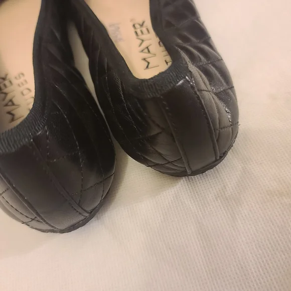 Paul Mayer Black Quilted Ballet Flats with Patent Cap Toe - Picture 4 of 13